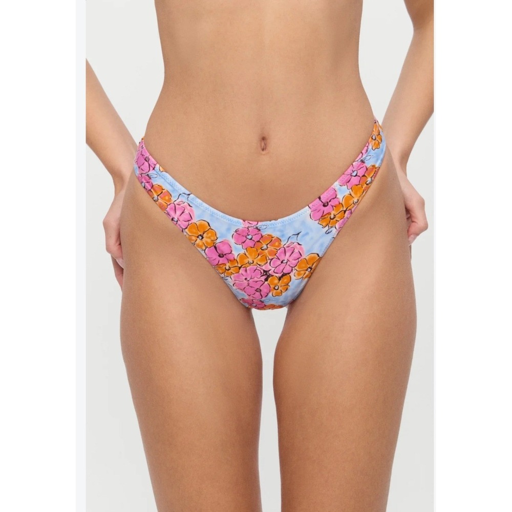 Frankies Bikinis Full Moon Floral Micro Bikini Bottom Color Me Blue Pink Medium